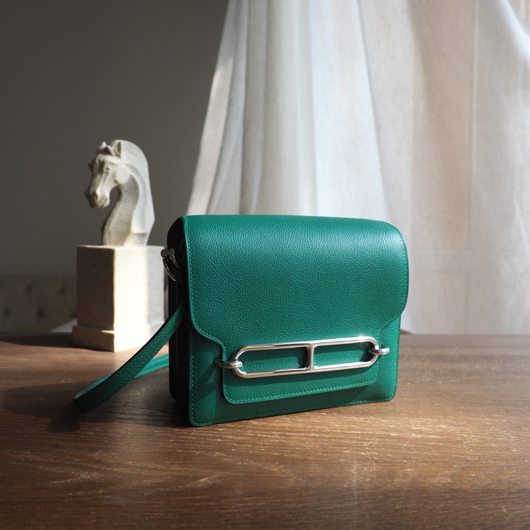 Hermes Roulis 19cm U4/丝绒绿/Vert vertigo Evercolor leather Palladium hardware