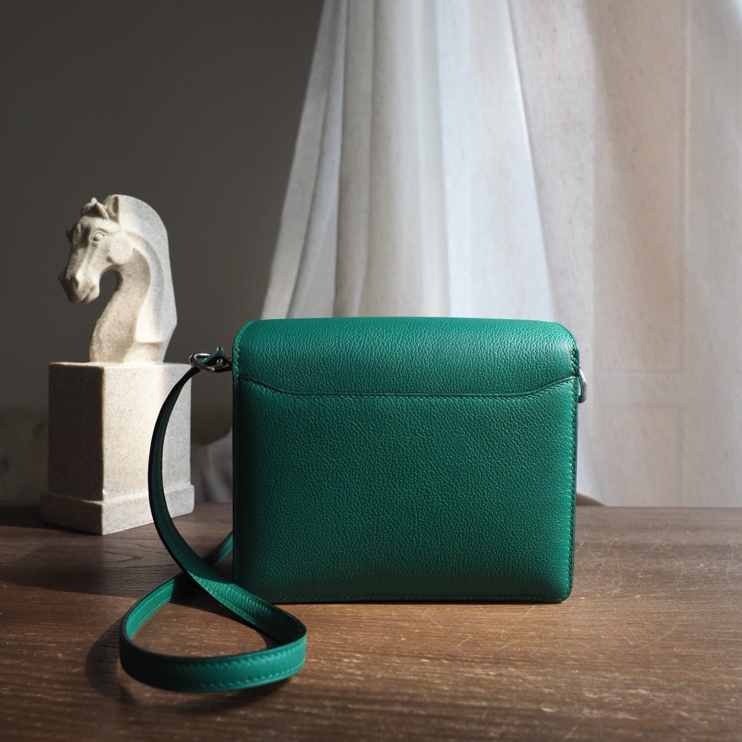 Hermes Roulis 19cm U4/丝绒绿/Vert vertigo Evercolor leather Palladium hardware