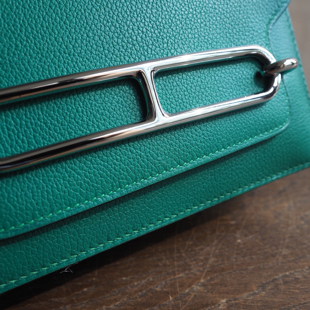 Hermes Roulis 19cm U4/丝绒绿/Vert vertigo Evercolor leather Palladium hardware