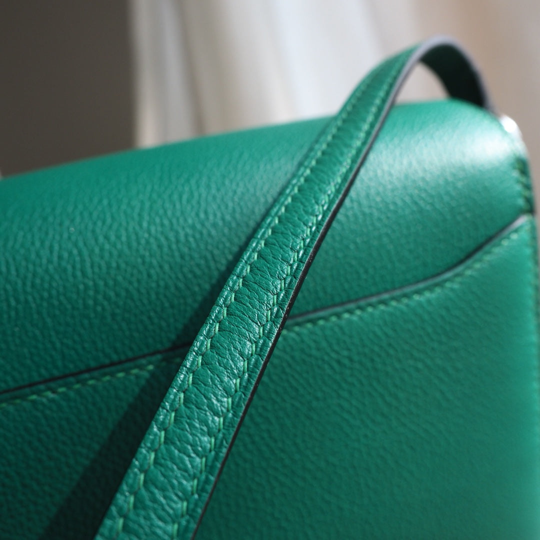 Hermes Roulis 19cm U4/丝绒绿/Vert vertigo Evercolor leather Palladium hardware