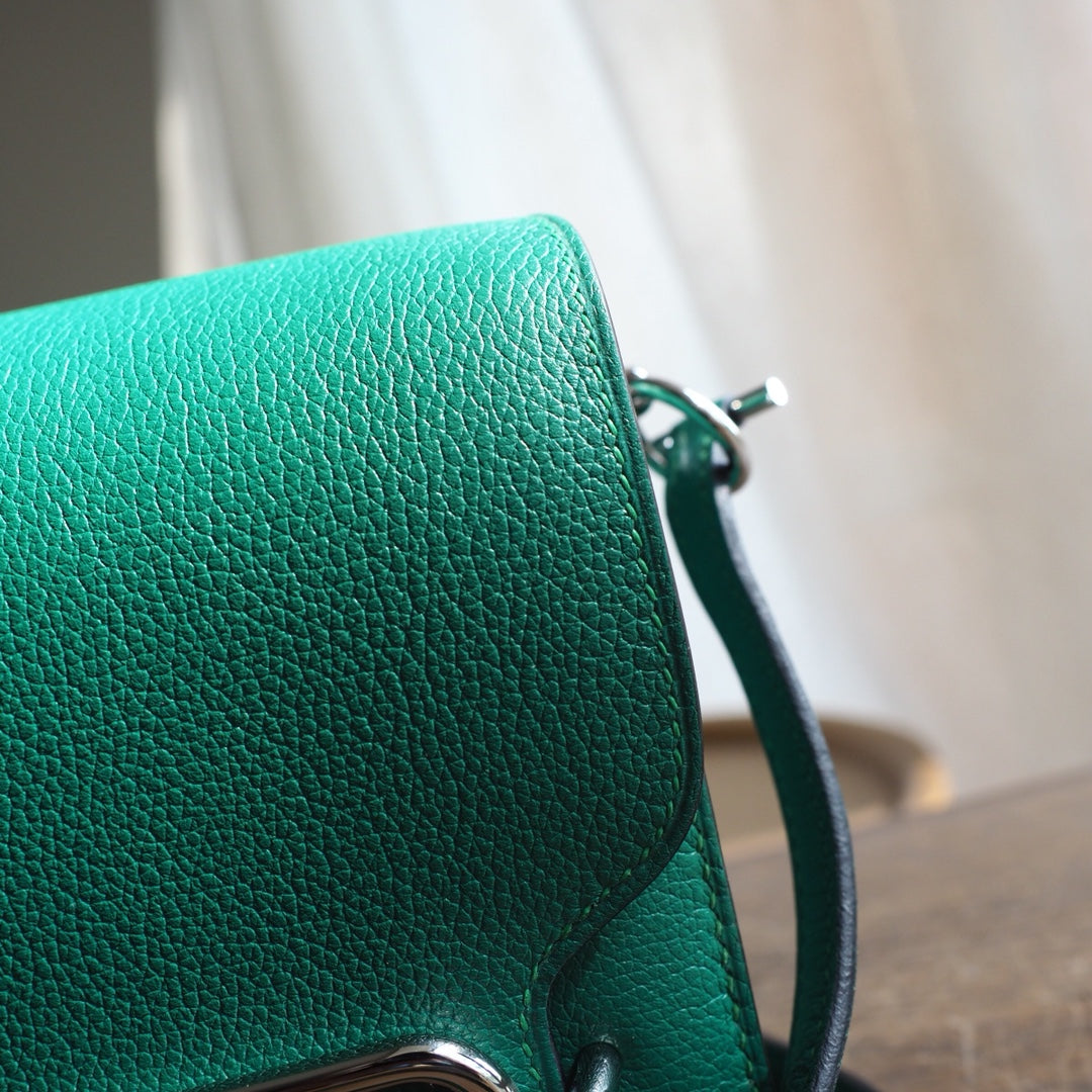 Hermes Roulis 19cm U4/丝绒绿/Vert vertigo Evercolor leather Palladium hardware