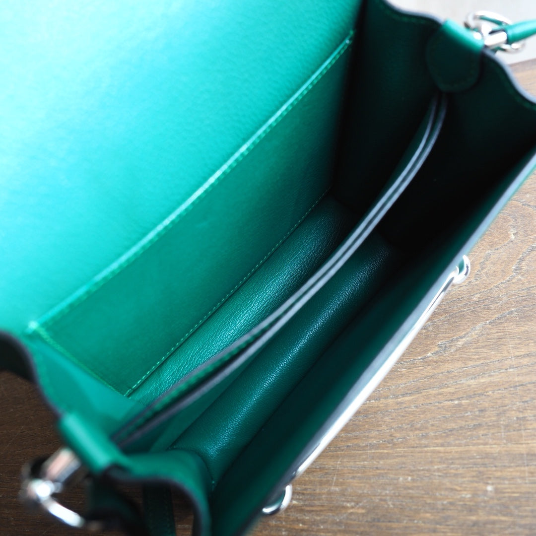 Hermes Roulis 19cm U4/丝绒绿/Vert vertigo Evercolor leather Palladium hardware