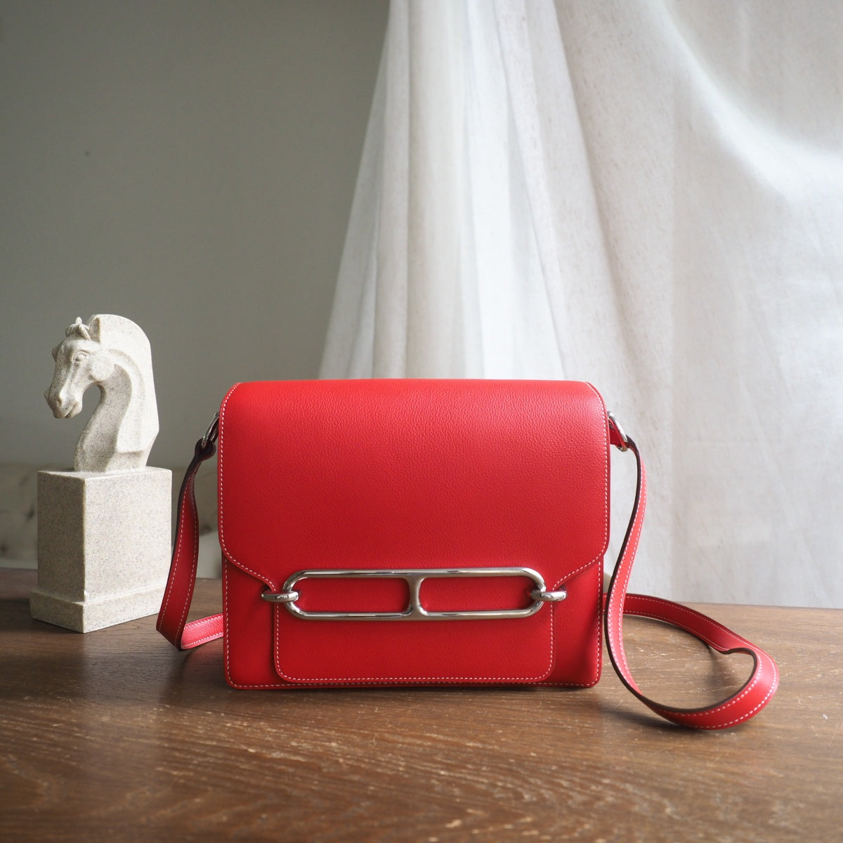 Hermes Roulis 23cm S5/番茄红/Rouge Tomato Evercolor leather Palladium hardware