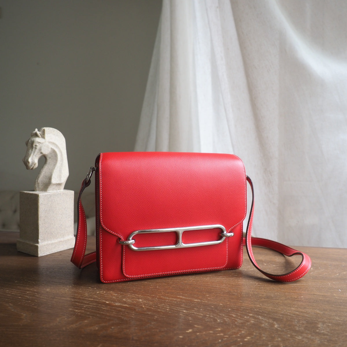 Hermes Roulis 23cm S5/番茄红/Rouge Tomato Evercolor leather Palladium hardware