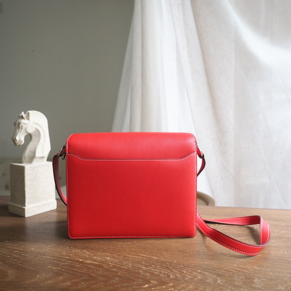 Hermes Roulis 23cm S5/番茄红/Rouge Tomato Evercolor leather Palladium hardware