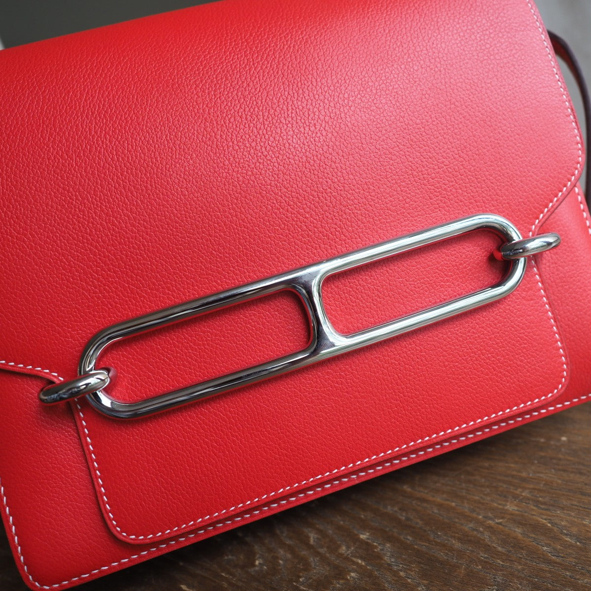 Hermes Roulis 23cm S5/番茄红/Rouge Tomato Evercolor leather Palladium hardware