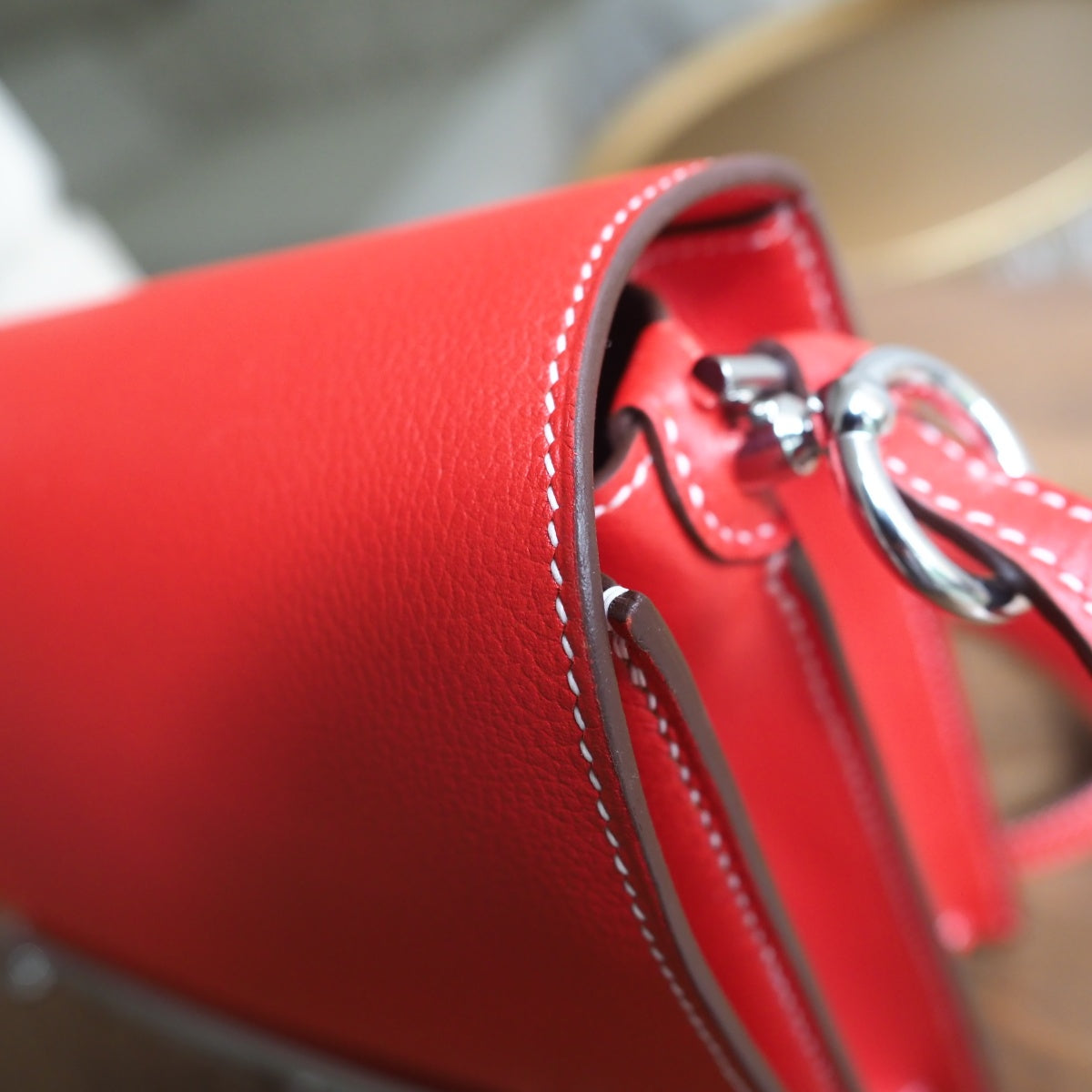 Hermes Roulis 23cm S5/番茄红/Rouge Tomato Evercolor leather Palladium hardware