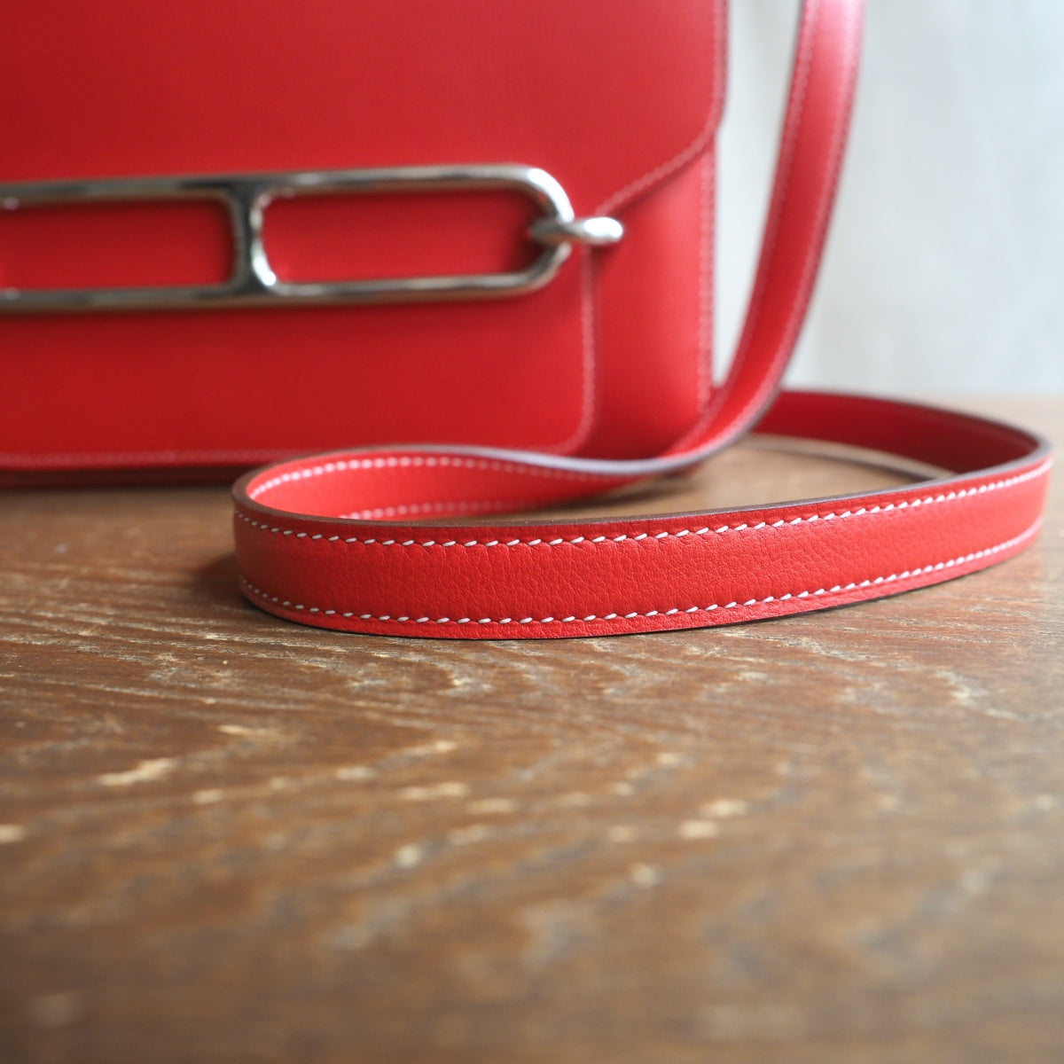 Hermes Roulis 23cm S5/番茄红/Rouge Tomato Evercolor leather Palladium hardware