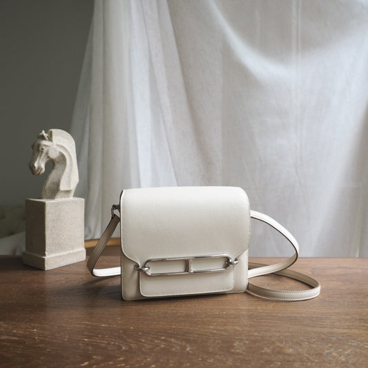Hermes Roulis 19cm 10/奶昔白/Craie Evercolor leather Palladium hardware