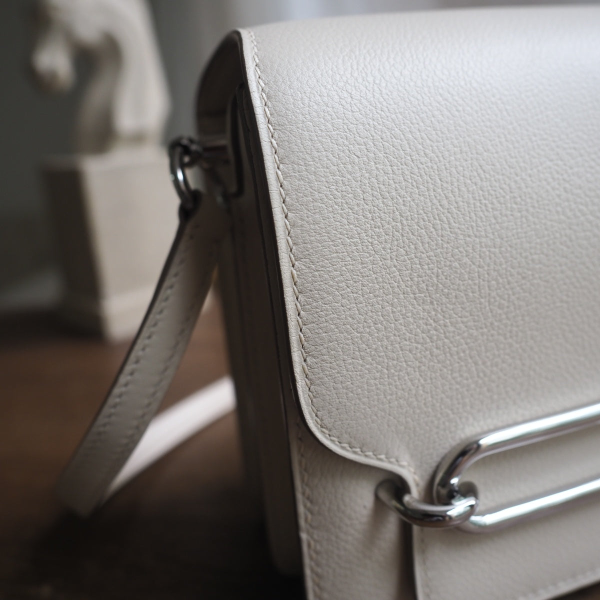 Hermes Roulis 19cm 10/奶昔白/Craie Evercolor leather Palladium hardware