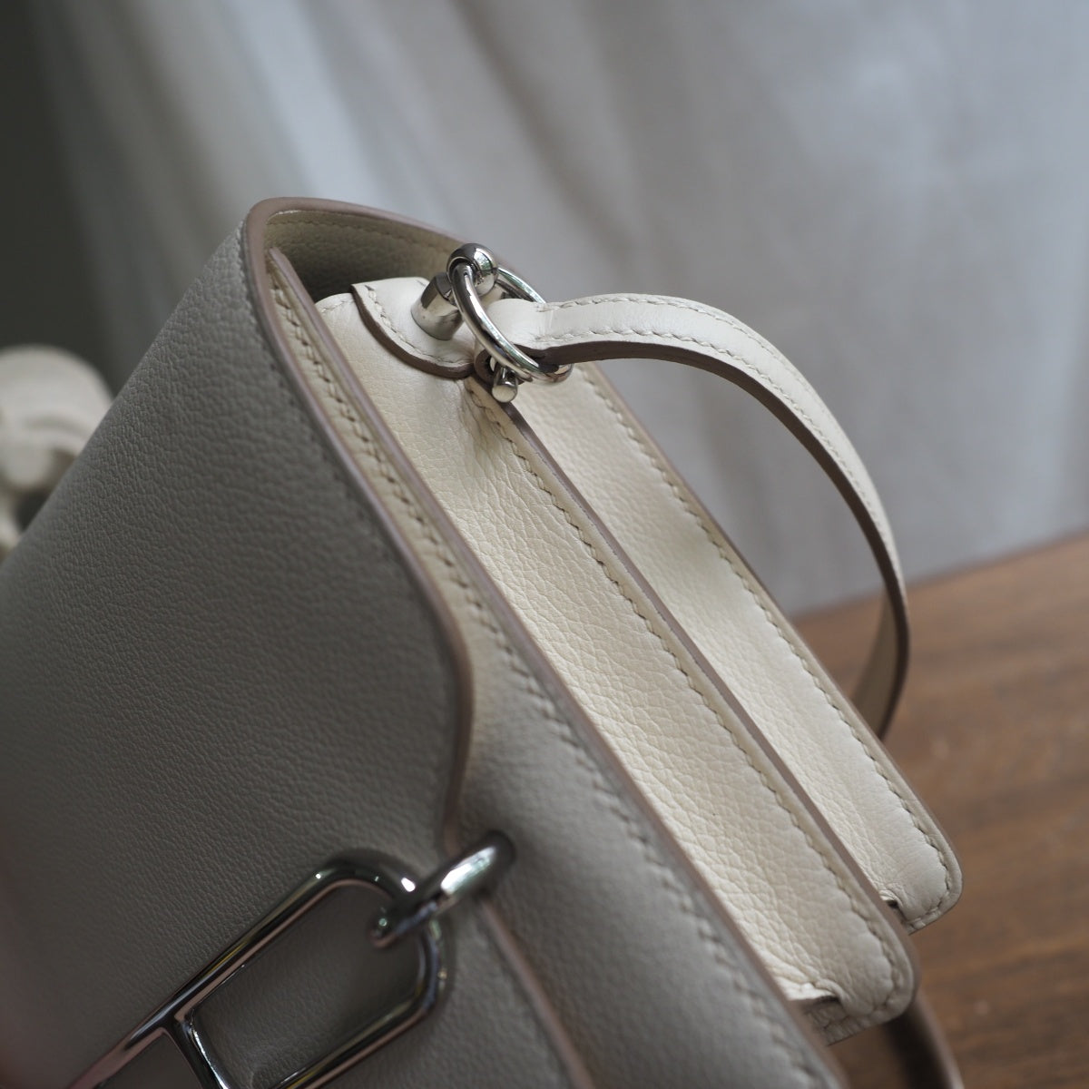 Hermes Roulis 19cm 10/奶昔白/Craie Evercolor leather Palladium hardware