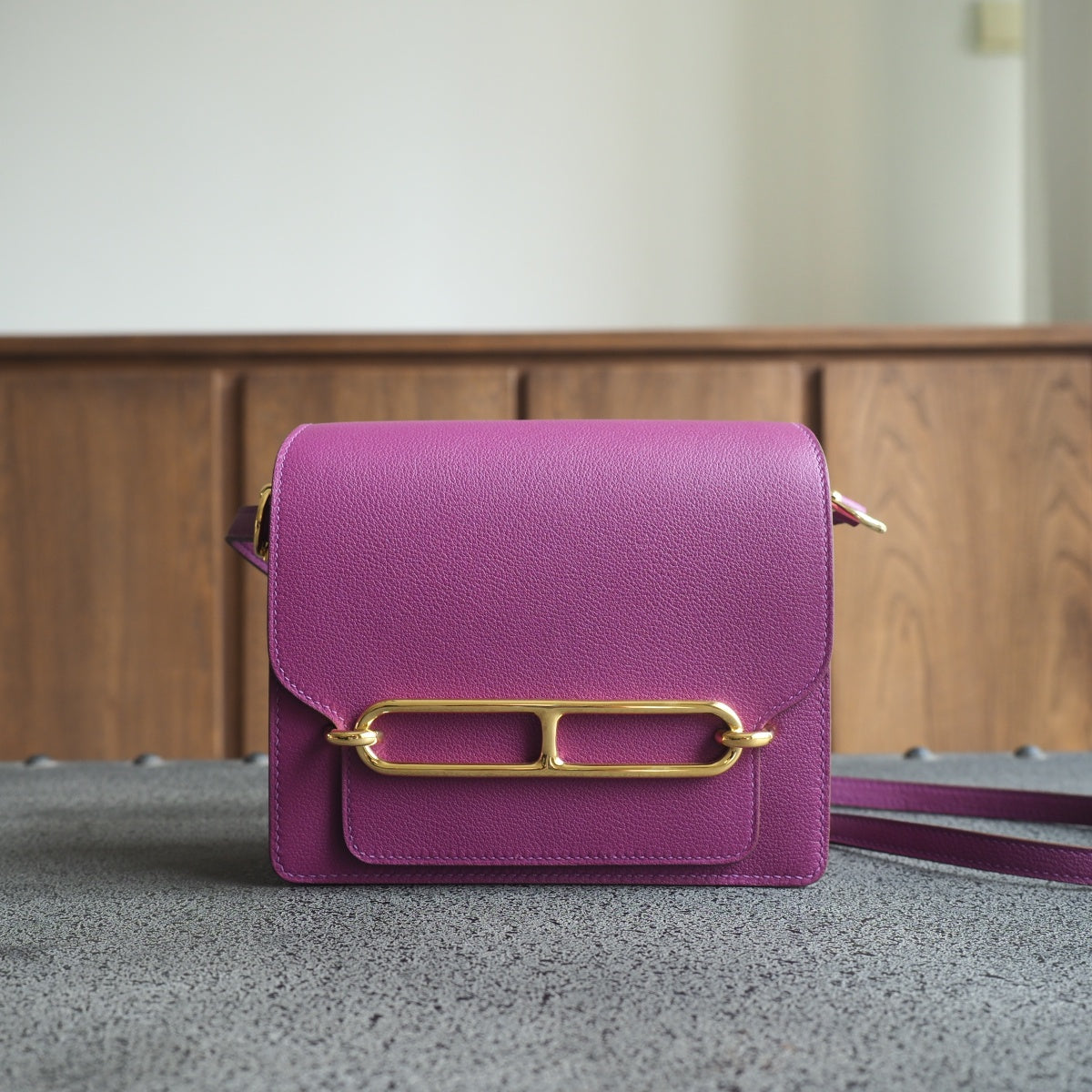 Hermes Roulis 19cm P9/海葵紫/Anemone Evercolor leather Gold hardware