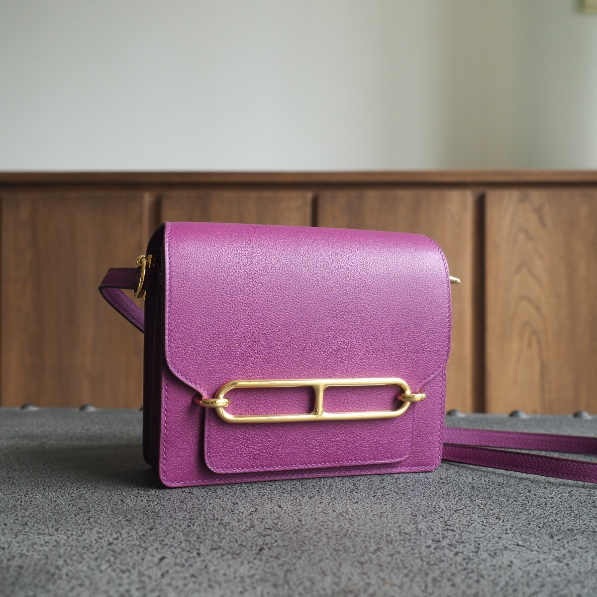 Hermes Roulis 19cm P9/海葵紫/Anemone Evercolor leather Gold hardware