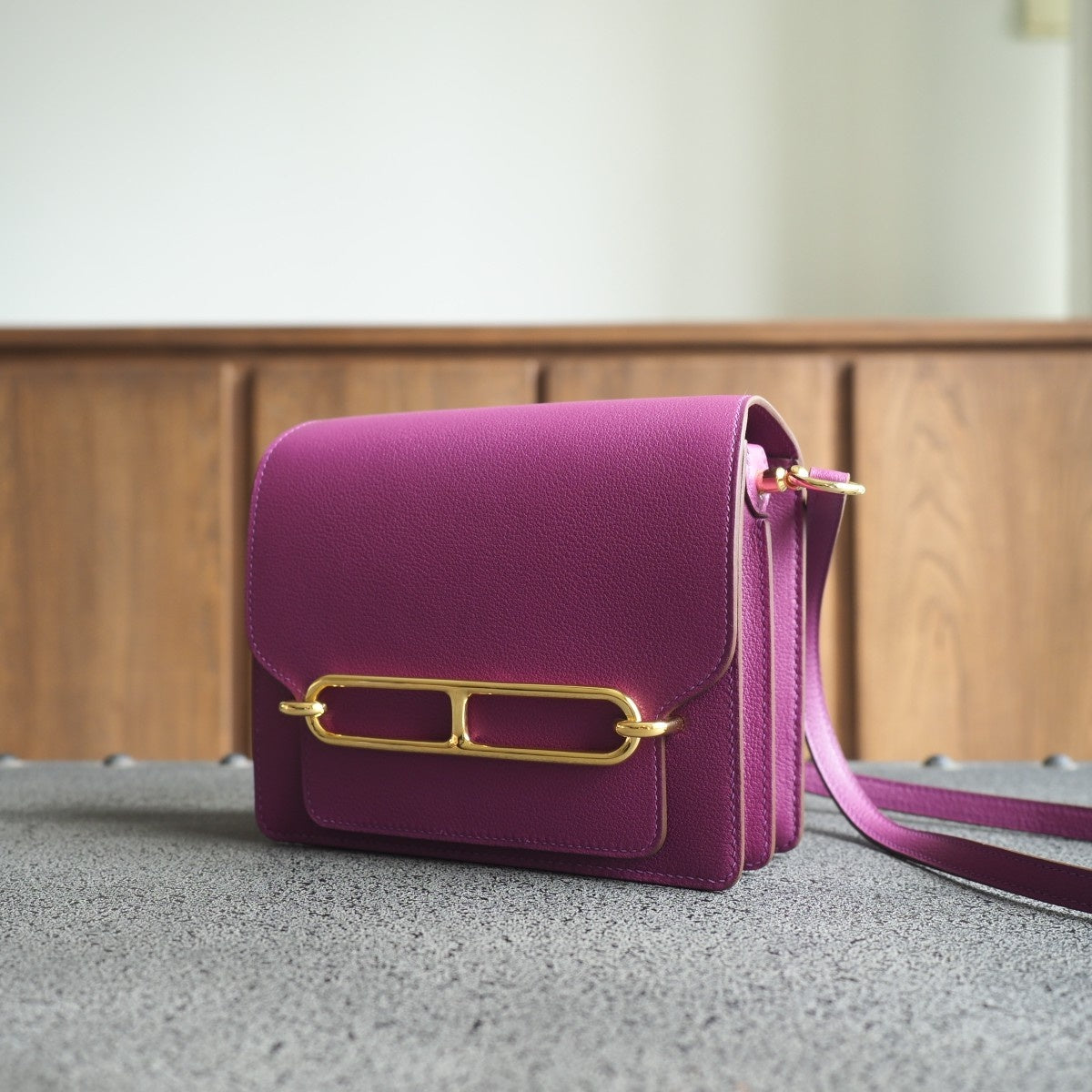 Hermes Roulis 19cm P9/海葵紫/Anemone Evercolor leather Gold hardware
