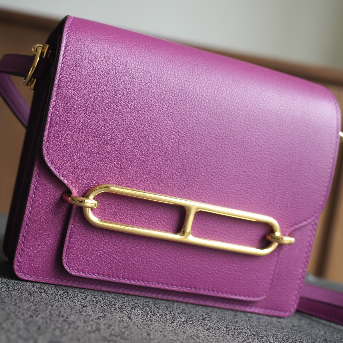 Hermes Roulis 19cm P9/海葵紫/Anemone Evercolor leather Gold hardware