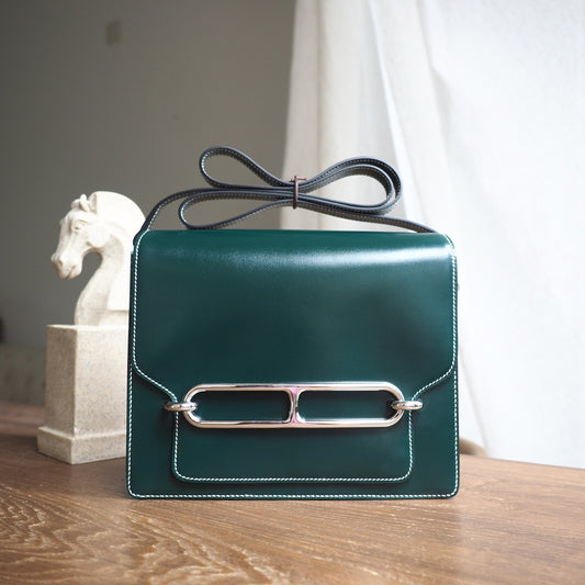 Hermes Roulis 23cm 2Q/英国绿/Vert anglais Box leather Palladium hardware