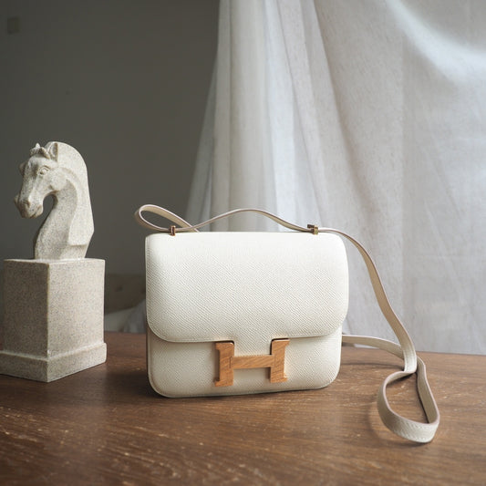 Hermes Constance 19cm 10/奶昔白/Craie Epsom leather Rose Gold hardware