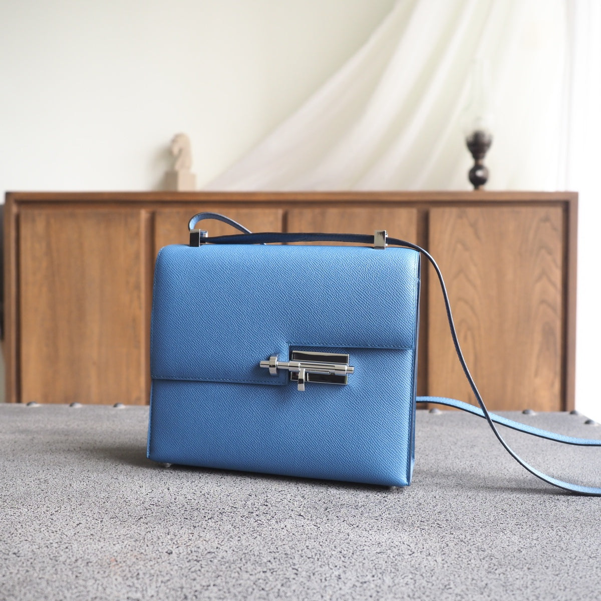 Hermes Verrou 21cm 7E/明蓝色/Blue Brighton Epsom leather Palladium hardware