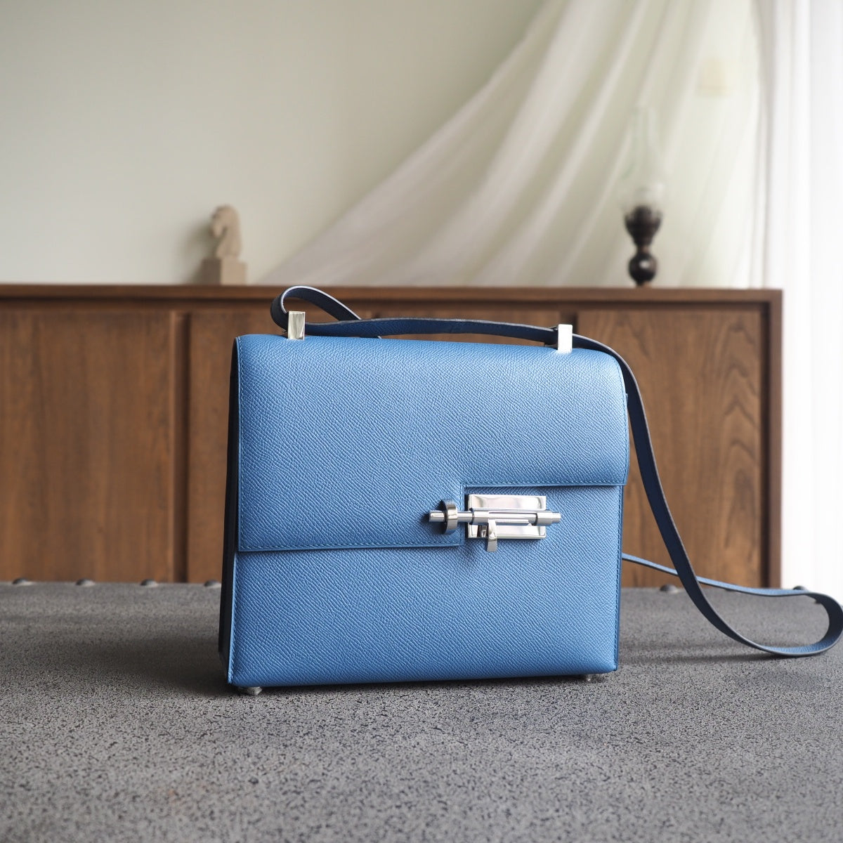 Hermes Verrou 21cm 7E/明蓝色/Blue Brighton Epsom leather Palladium hardware