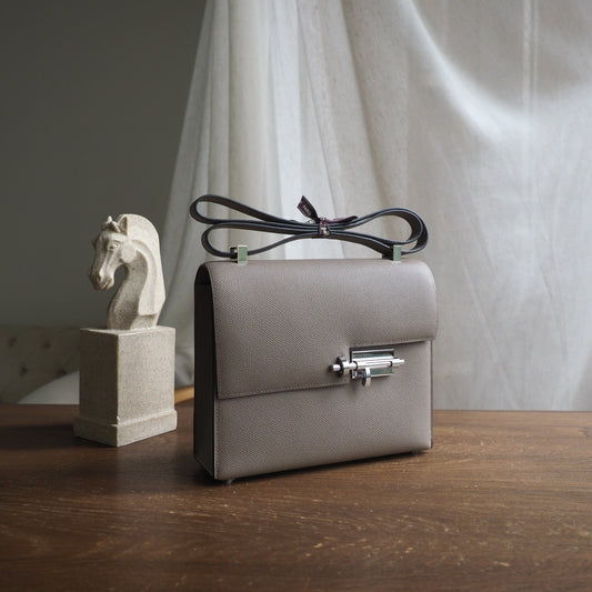Hermes Verrou 21cm M8/沥青灰/Gris AsPhalte Epsom leather Palladium hardware