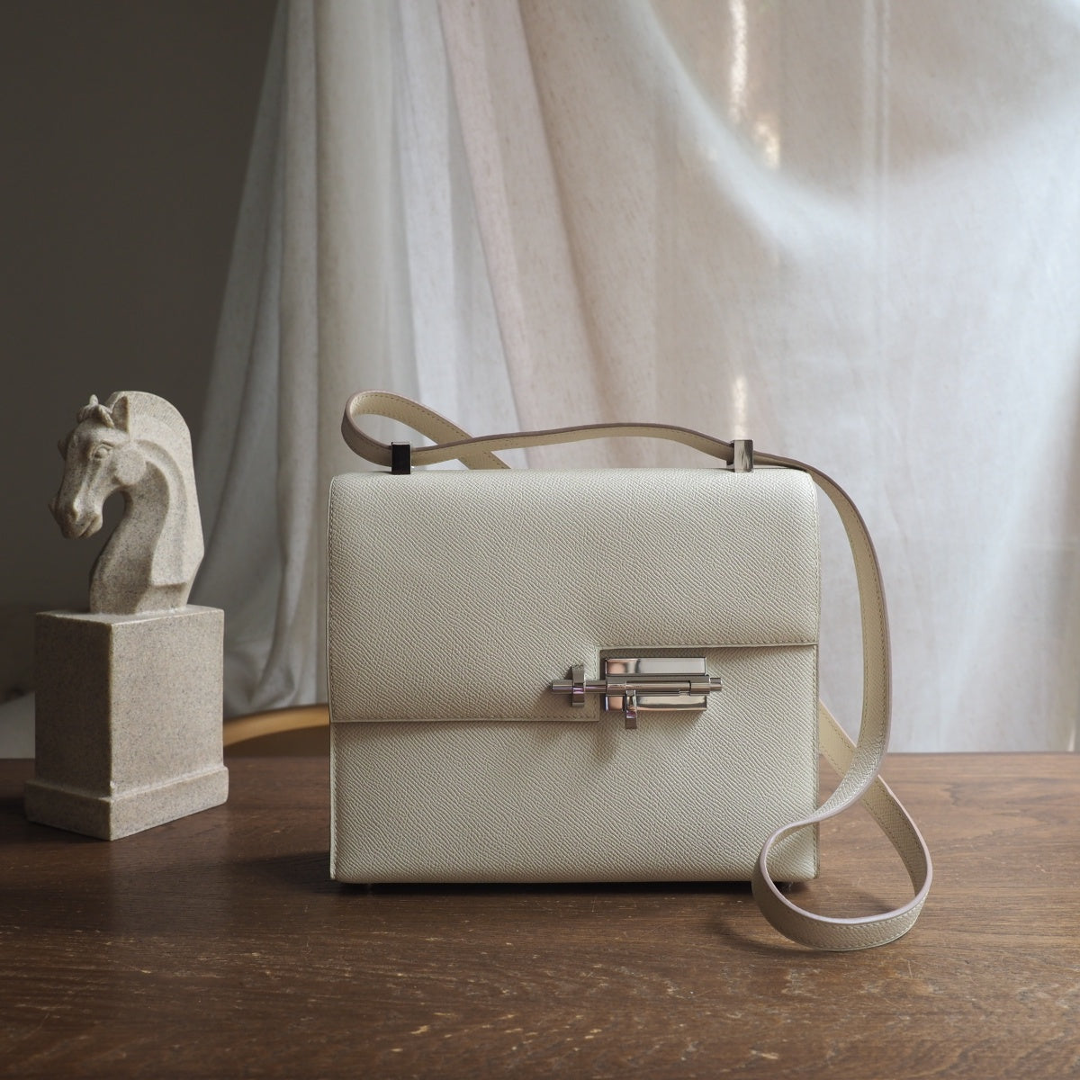 Hermes Verrou 21cm 10/奶昔白/Craie Epsom leather Palladium hardware
