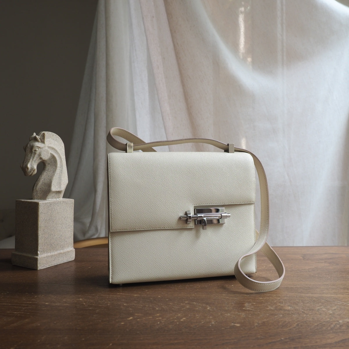 Hermes Verrou 21cm 10/奶昔白/Craie Epsom leather Palladium hardware