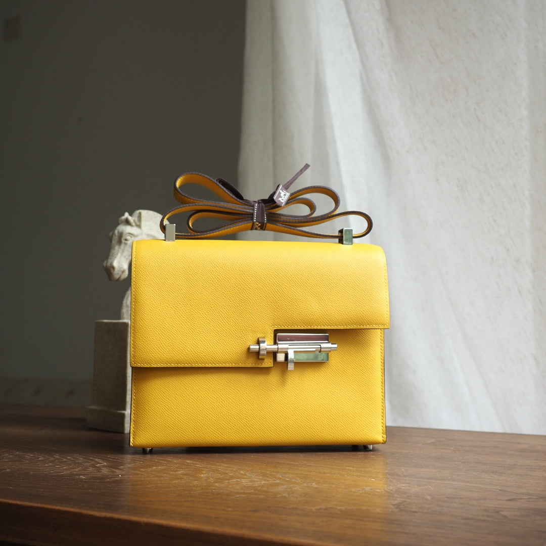 Hermes Verrou 21cm 9D/琥珀黄/Amber Epsom leather Palladium hardware