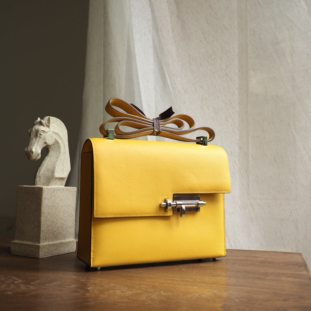 Hermes Verrou 21cm 9D/琥珀黄/Amber Epsom leather Palladium hardware