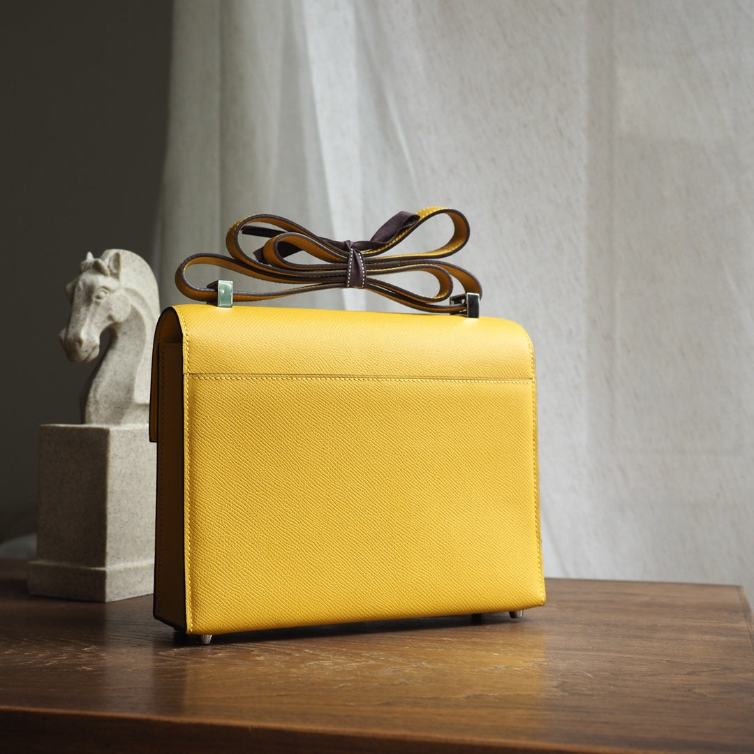 Hermes Verrou 21cm 9D/琥珀黄/Amber Epsom leather Palladium hardware