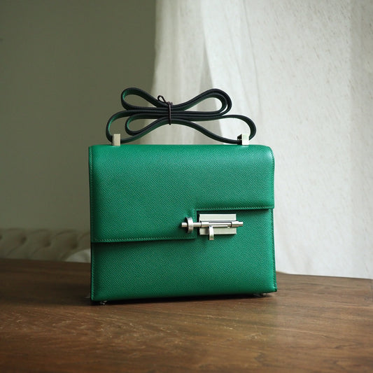 Hermes Verrou 21cm U4/丝绒绿/Vert vertigo Epsom leather Palladium hardware