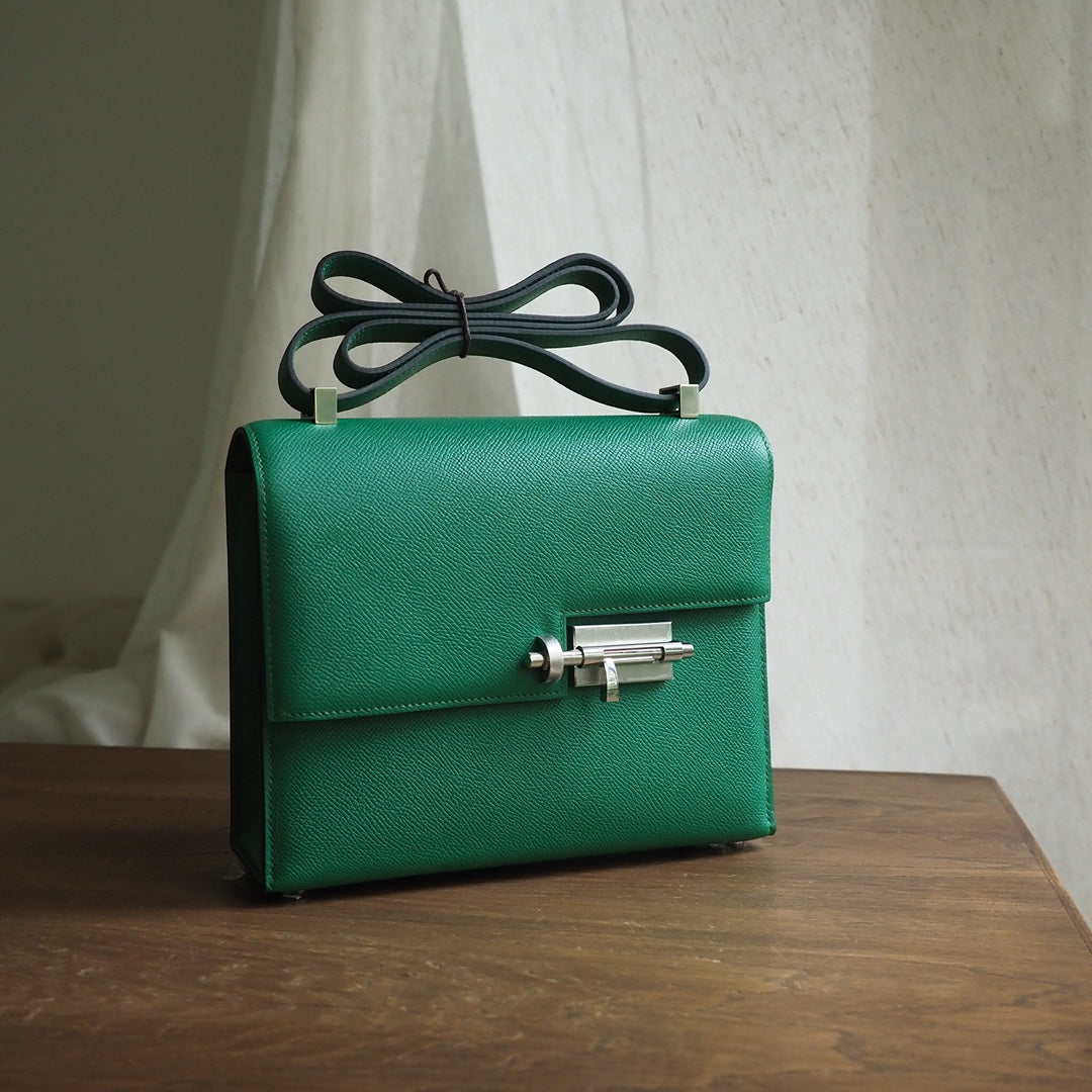 Hermes Verrou 21cm U4/丝绒绿/Vert vertigo Epsom leather Palladium hardware