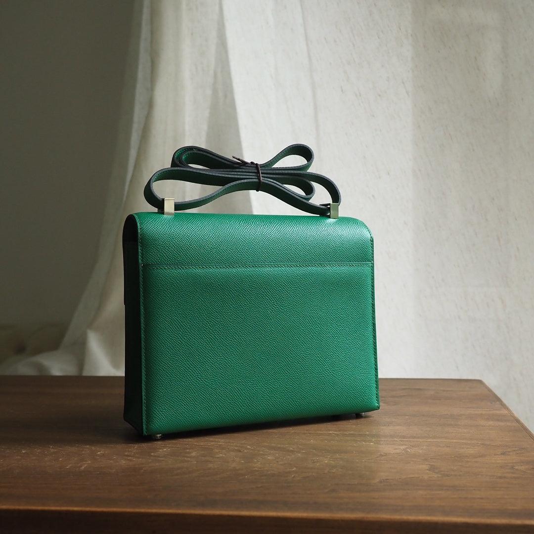 Hermes Verrou 21cm U4/丝绒绿/Vert vertigo Epsom leather Palladium hardware