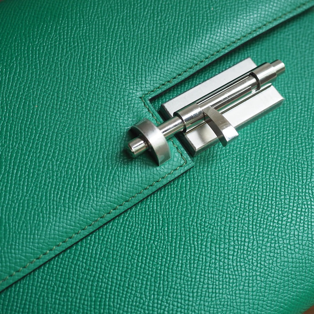 Hermes Verrou 21cm U4/丝绒绿/Vert vertigo Epsom leather Palladium hardware