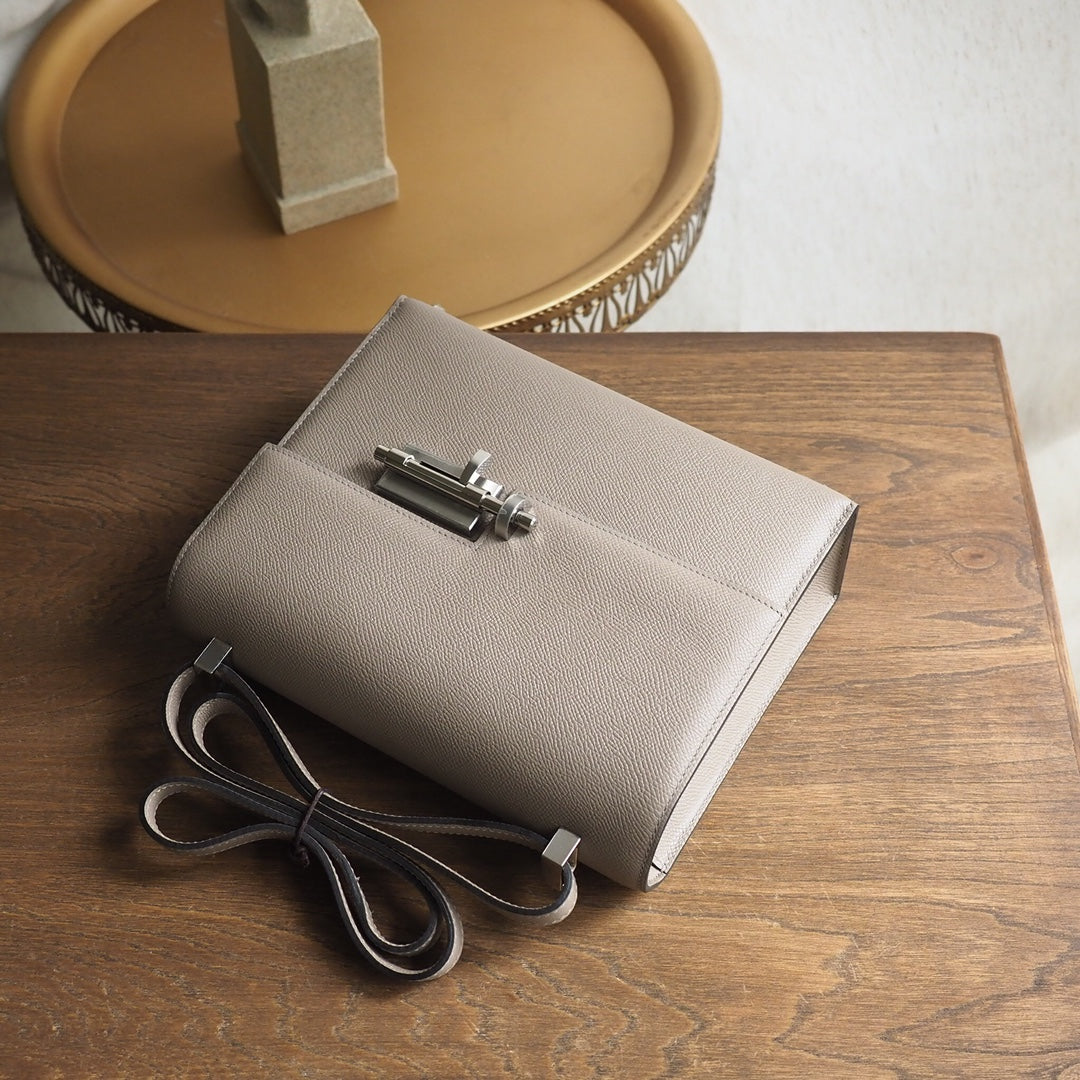 Hermes Verrou 21cm M8/沥青灰/Gris AsPhalte Epsom leather Palladium hardware