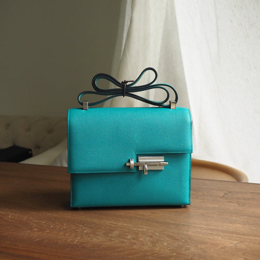 Hermes Verrou 21cm 7F/孔雀蓝/Blue paone Epsom leather Palladium hardware