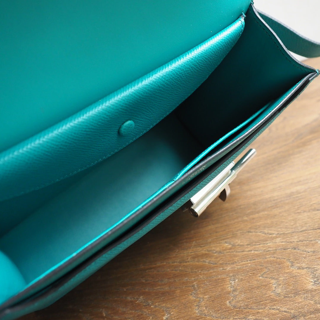 Hermes Verrou 21cm 7F/孔雀蓝/Blue paone Epsom leather Palladium hardware