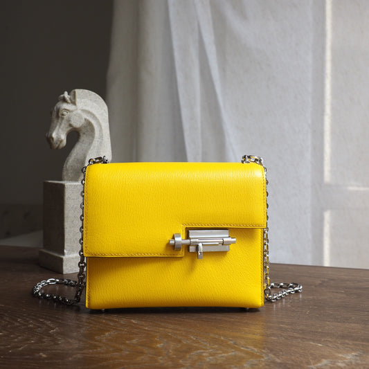 Hermes Verrou 19cm 9D/琥珀黄/Amber Chevre leather Palladium hardware