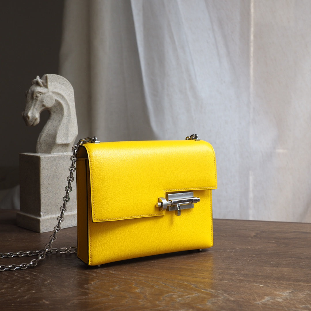 Hermes Verrou 19cm 9D/琥珀黄/Amber Chevre leather Palladium hardware