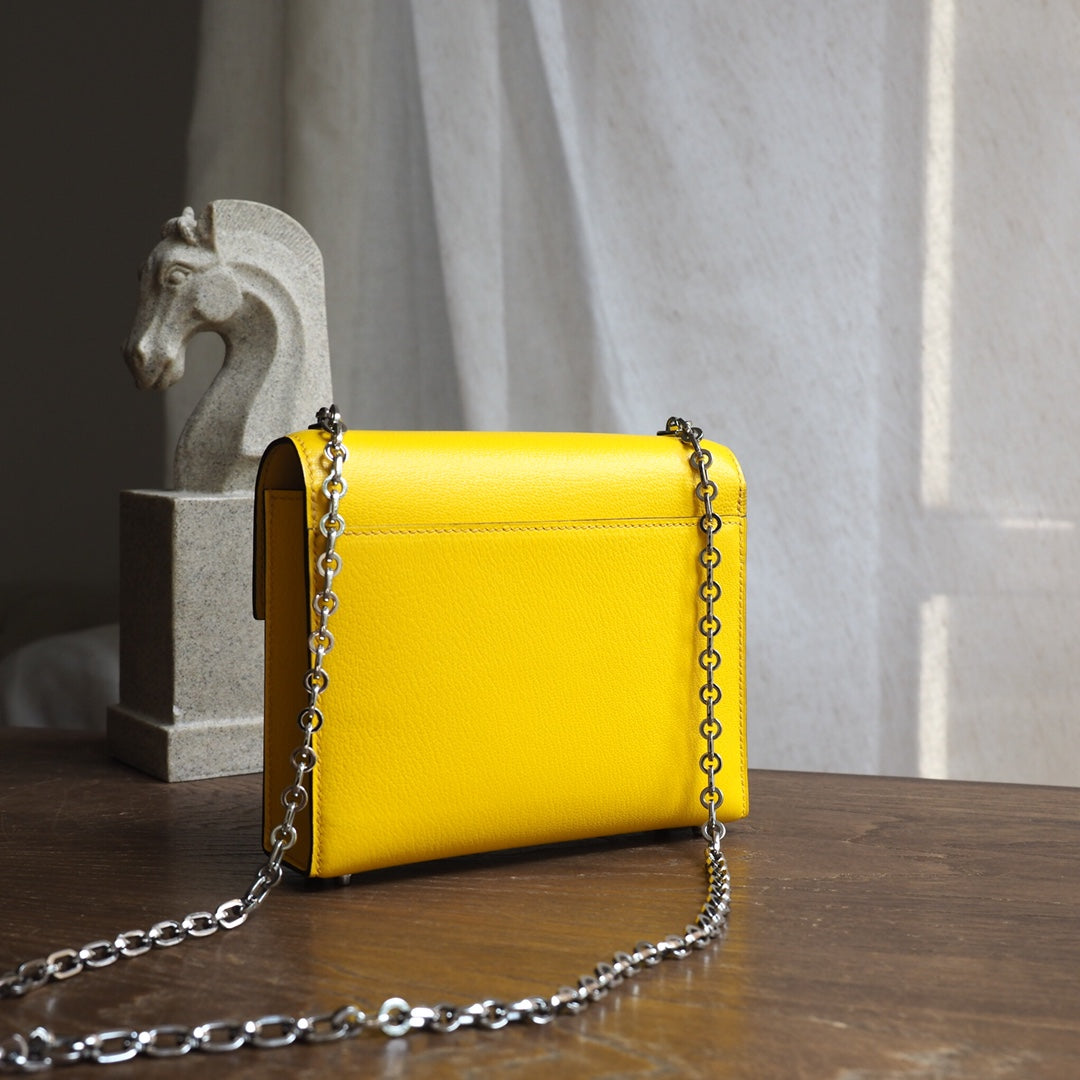 Hermes Verrou 19cm 9D/琥珀黄/Amber Chevre leather Palladium hardware