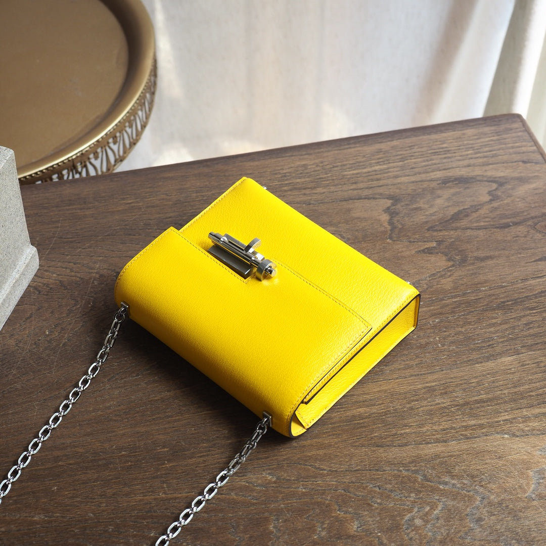 Hermes Verrou 19cm 9D/琥珀黄/Amber Chevre leather Palladium hardware