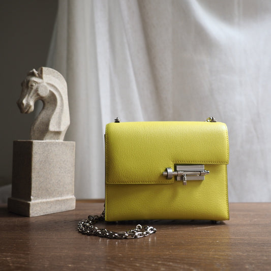 Hermes Verrou 19cm 9R/柠檬黄/Lime Chevre leather Palladium hardware