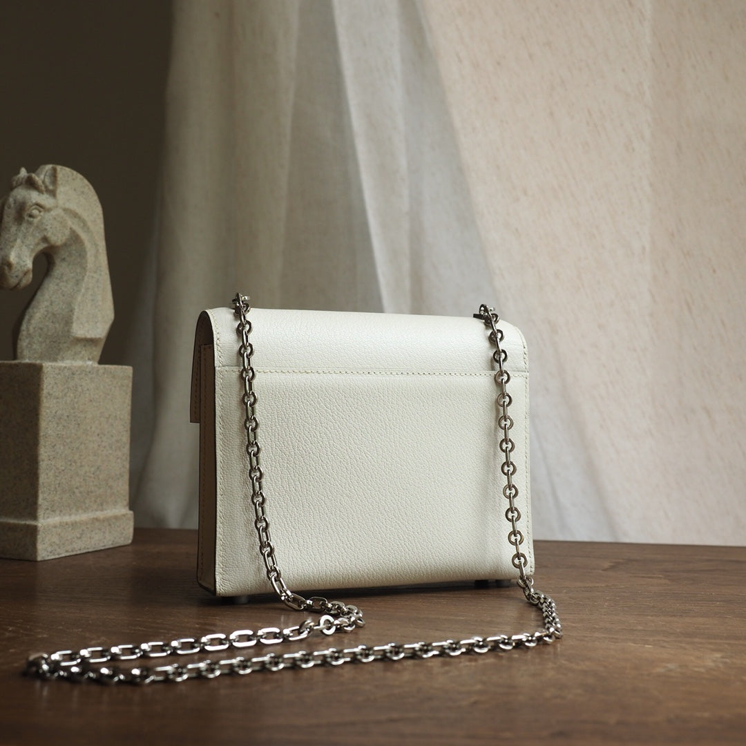Hermes Verrou 19cm 10/奶昔白/Craie Chevre leather Palladium hardware