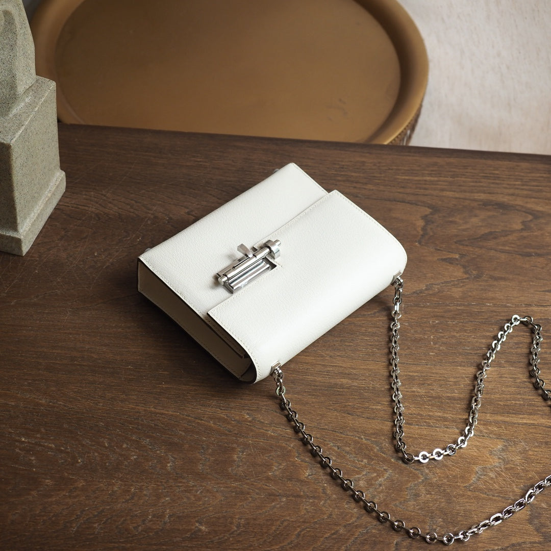 Hermes Verrou 19cm 10/奶昔白/Craie Chevre leather Palladium hardware