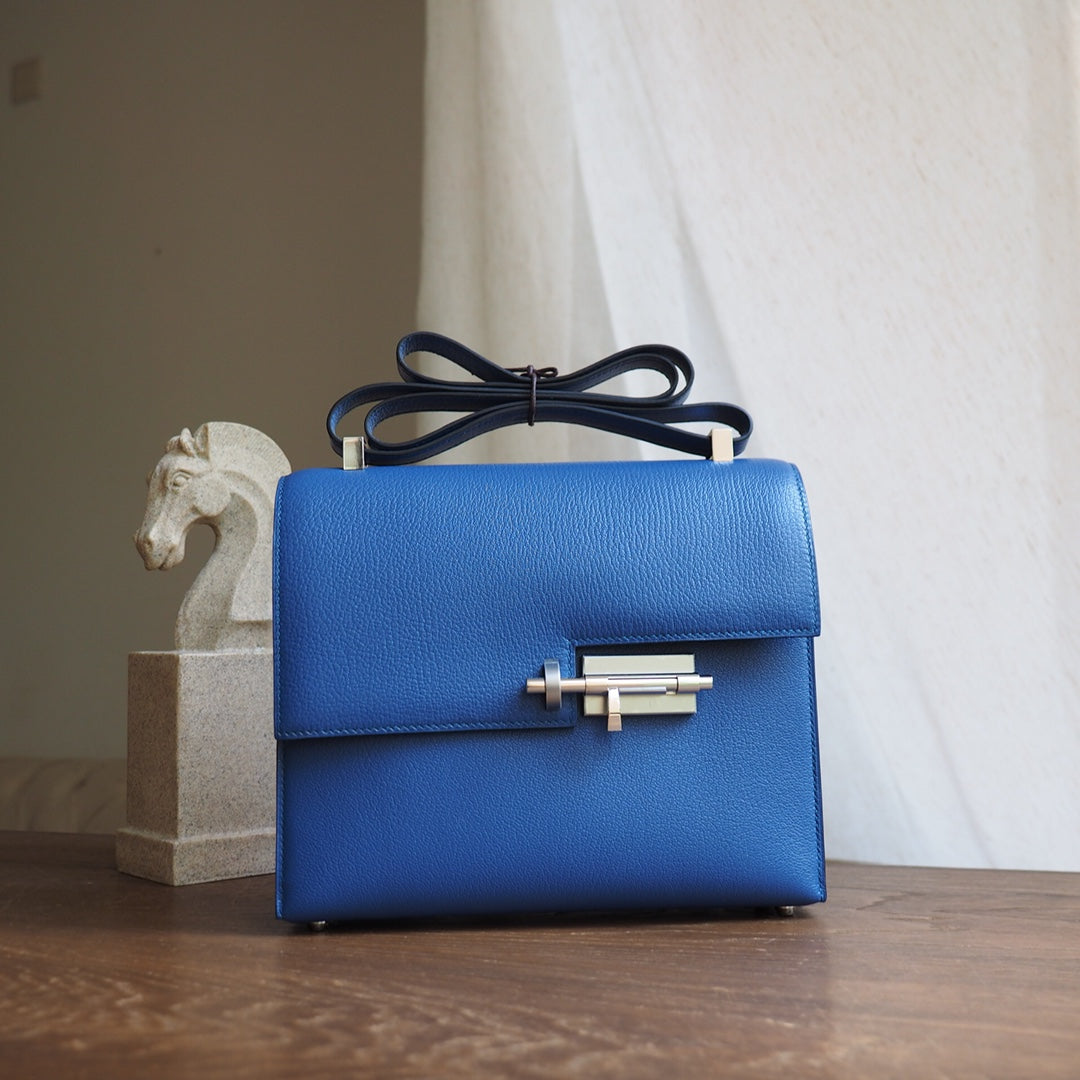 Hermes Verrou 19cm R2/玛瑙蓝/Blue agate Chevre leather Palladium hardware