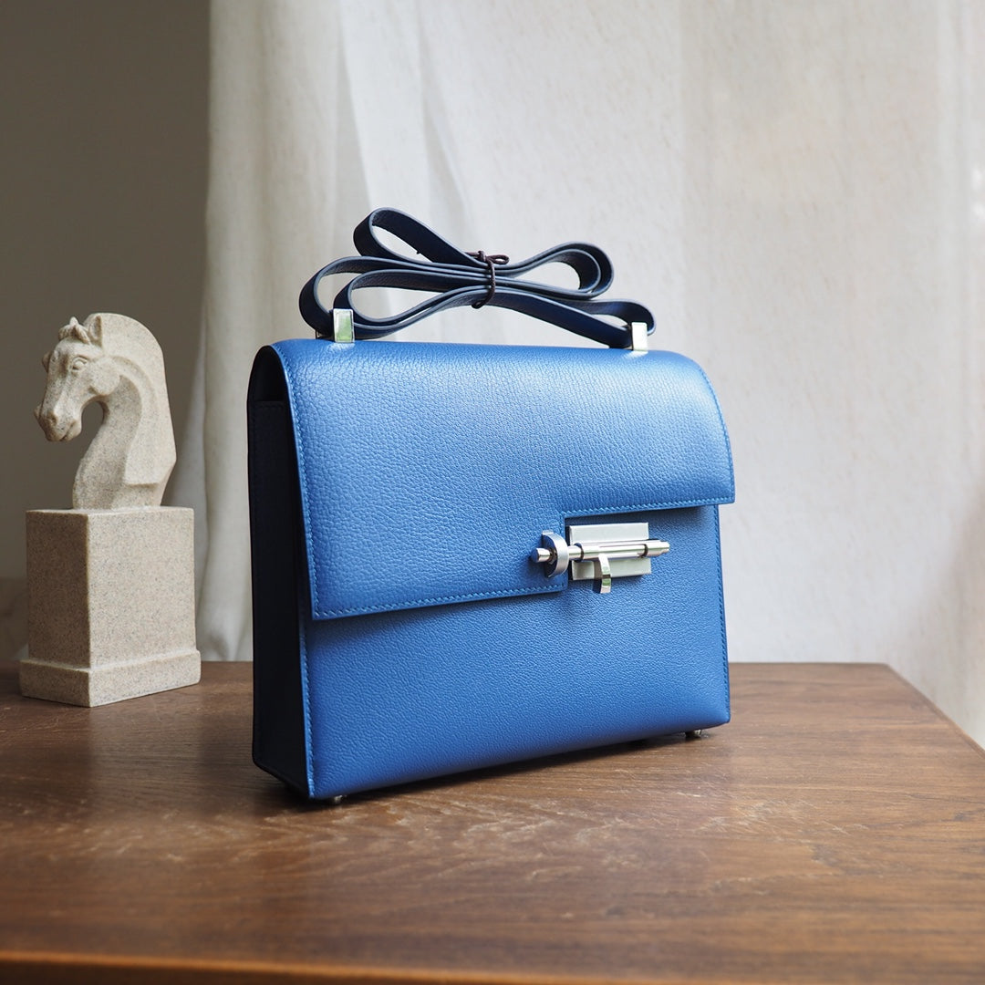 Hermes Verrou 19cm R2/玛瑙蓝/Blue agate Chevre leather Palladium hardware