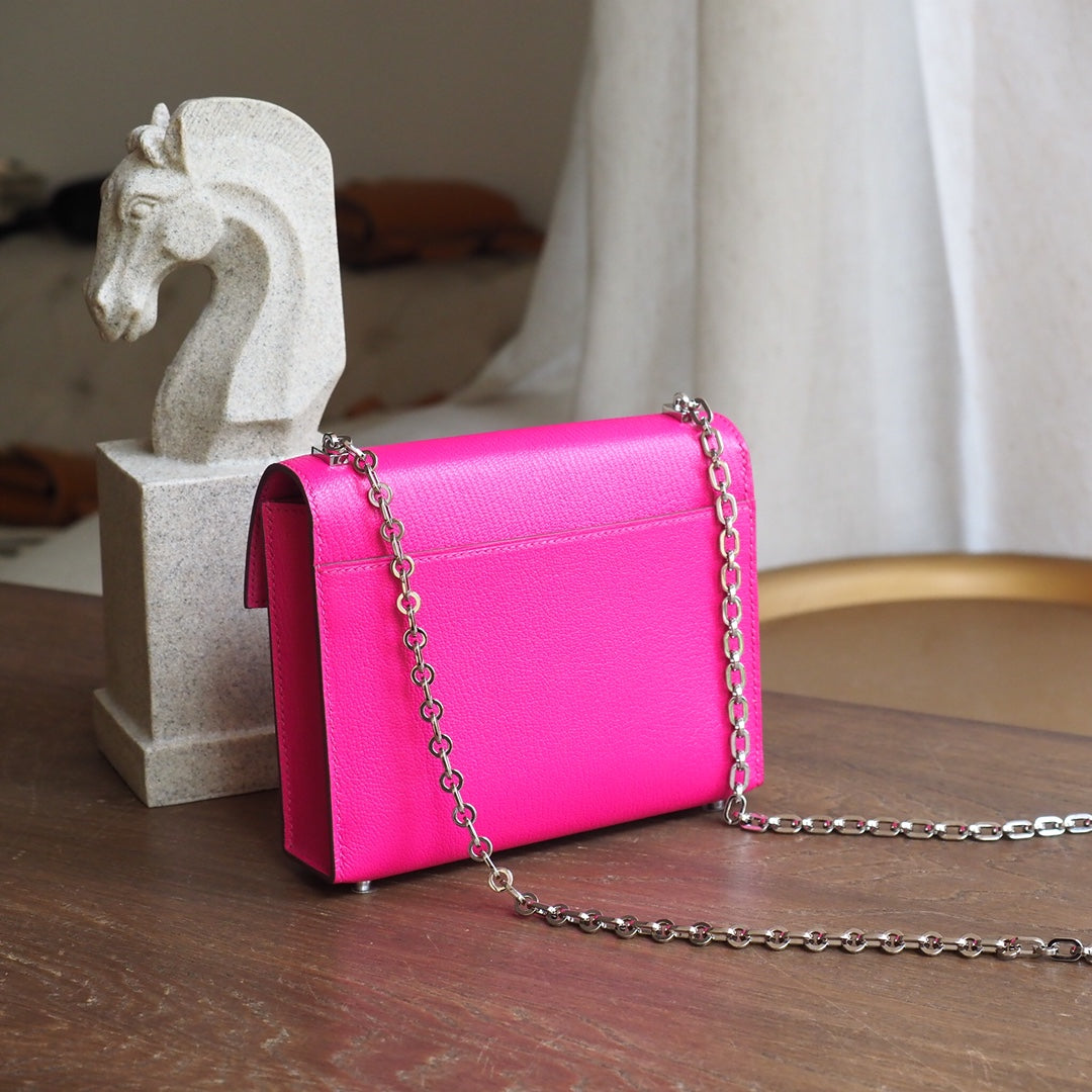 Hermes Verrou 19cm L3/玫瑰紫/Rose purple Chevre leather Palladium hardware